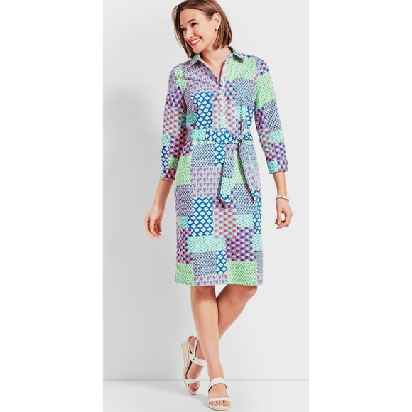 Talbots Island Patchwork Belted Shirt Dress - Picture 2 of 16